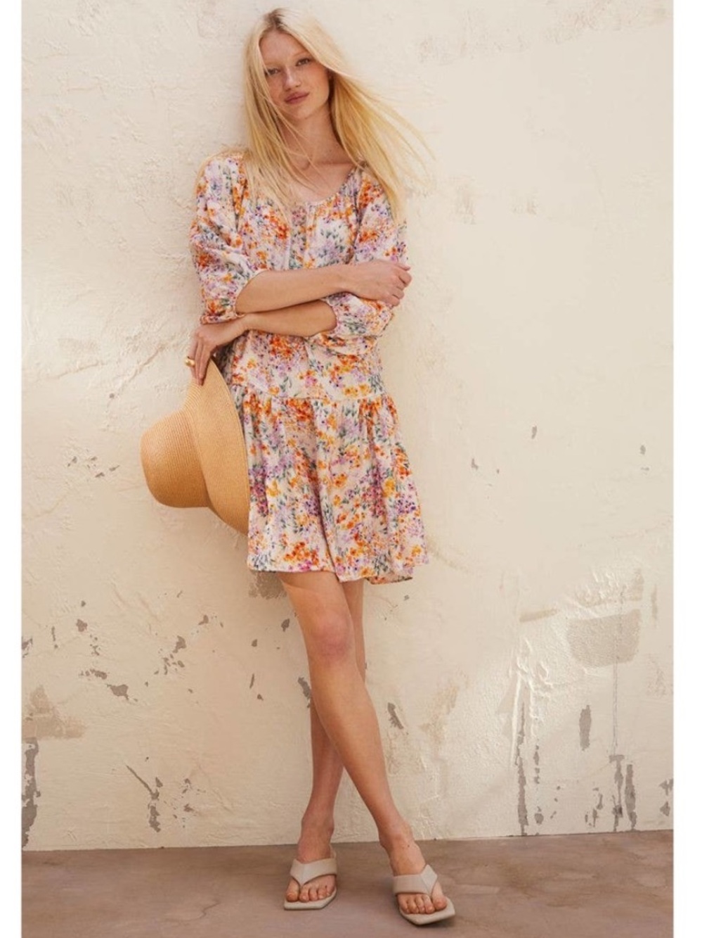 NEW H&M Airy Dress Cream Floral Dress Size M